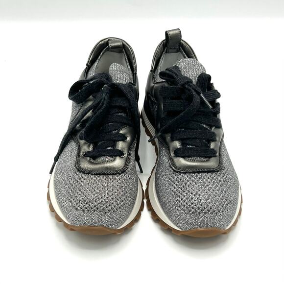 NEW Brunello Cucinelli Metallic Knit and Leather Sneakers Size 35.5 (US 5.5) - Picture 3 of 12